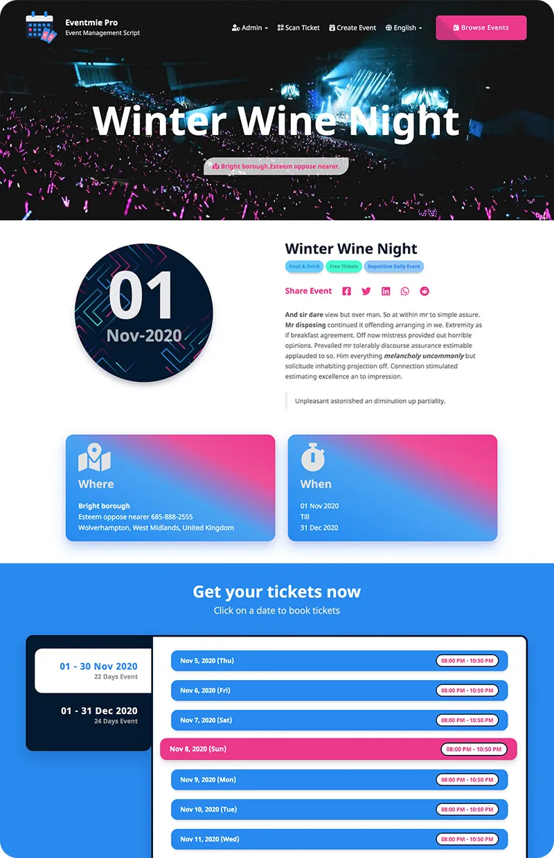 Event landing page