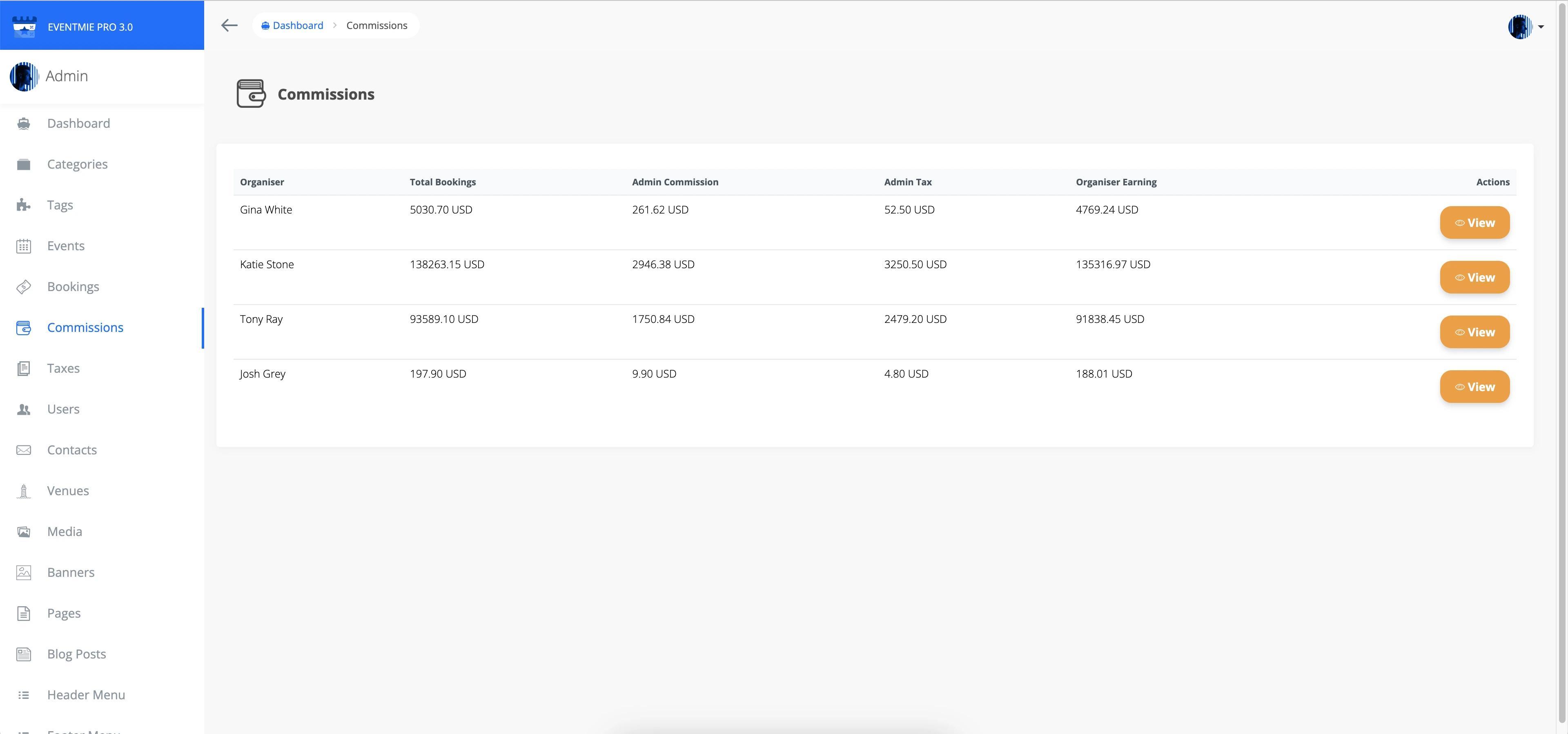 Admin & Organizer Booking Commission