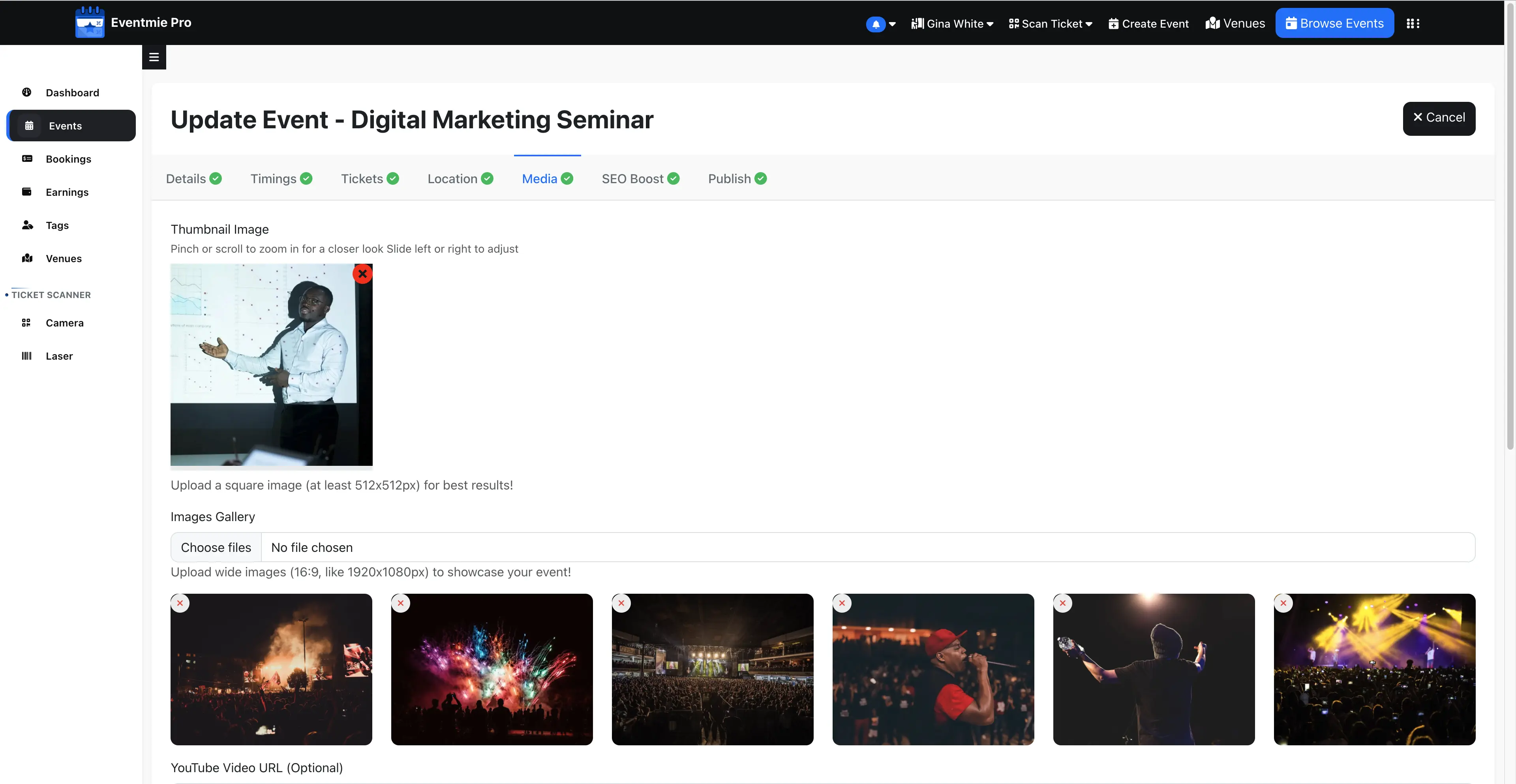 Upload Event cover images & youtube video URL