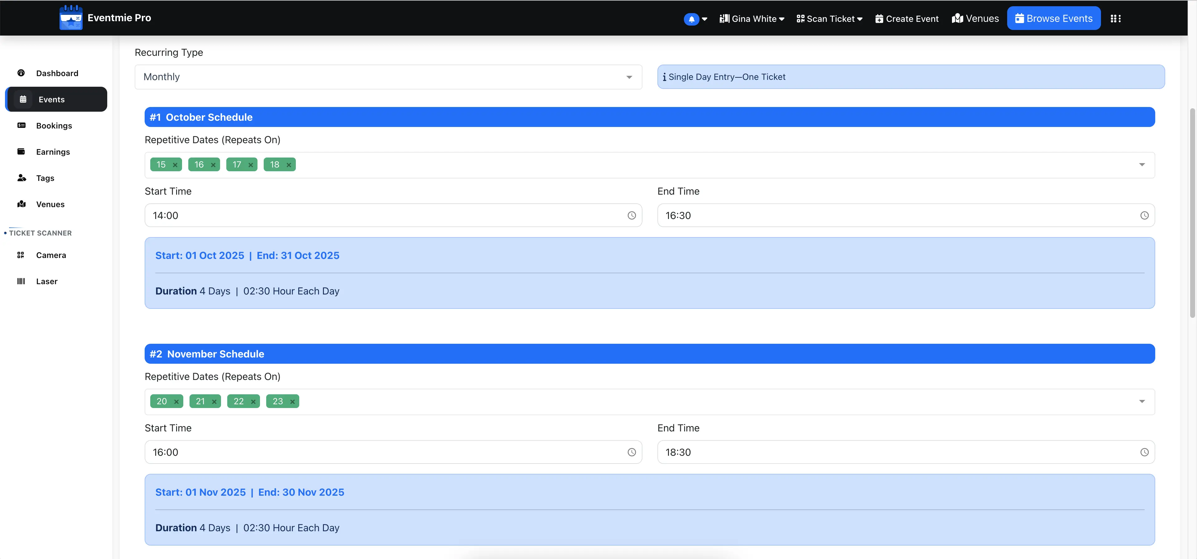 Monthly Repetitive Schedules