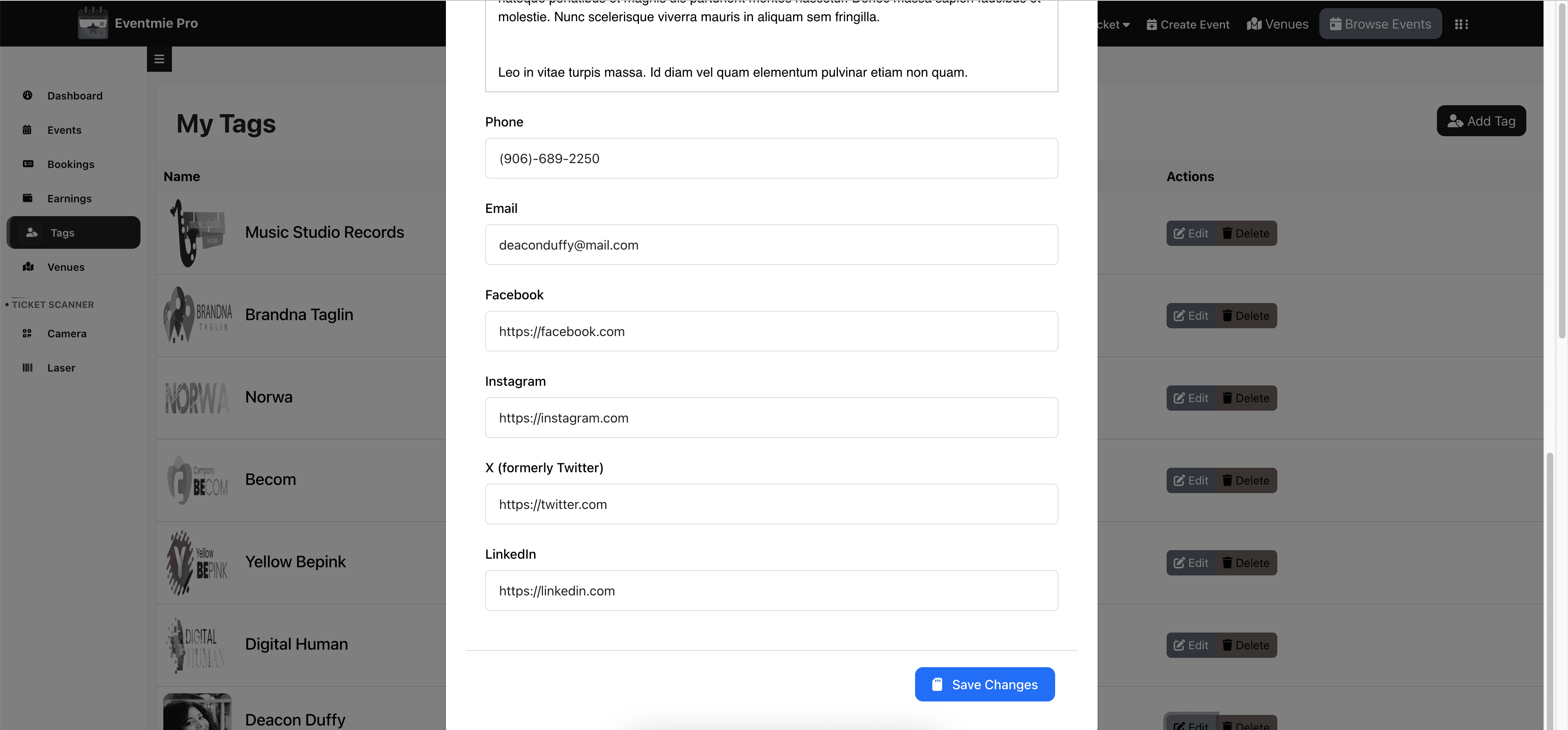 Create a tag with profile